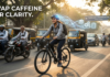 Young professional and student riding a bicycle during a morning commute in Pune to improve focus, productivity, and mental well-being.