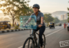 Man and woman cycling on Pune roads during a morning fitness ride for weight loss and healthy lifestyle transformation in PCMC