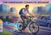 Hinjewadi IT professional commuting on a Hero Lectro e-cycle through Pune traffic during office hours.